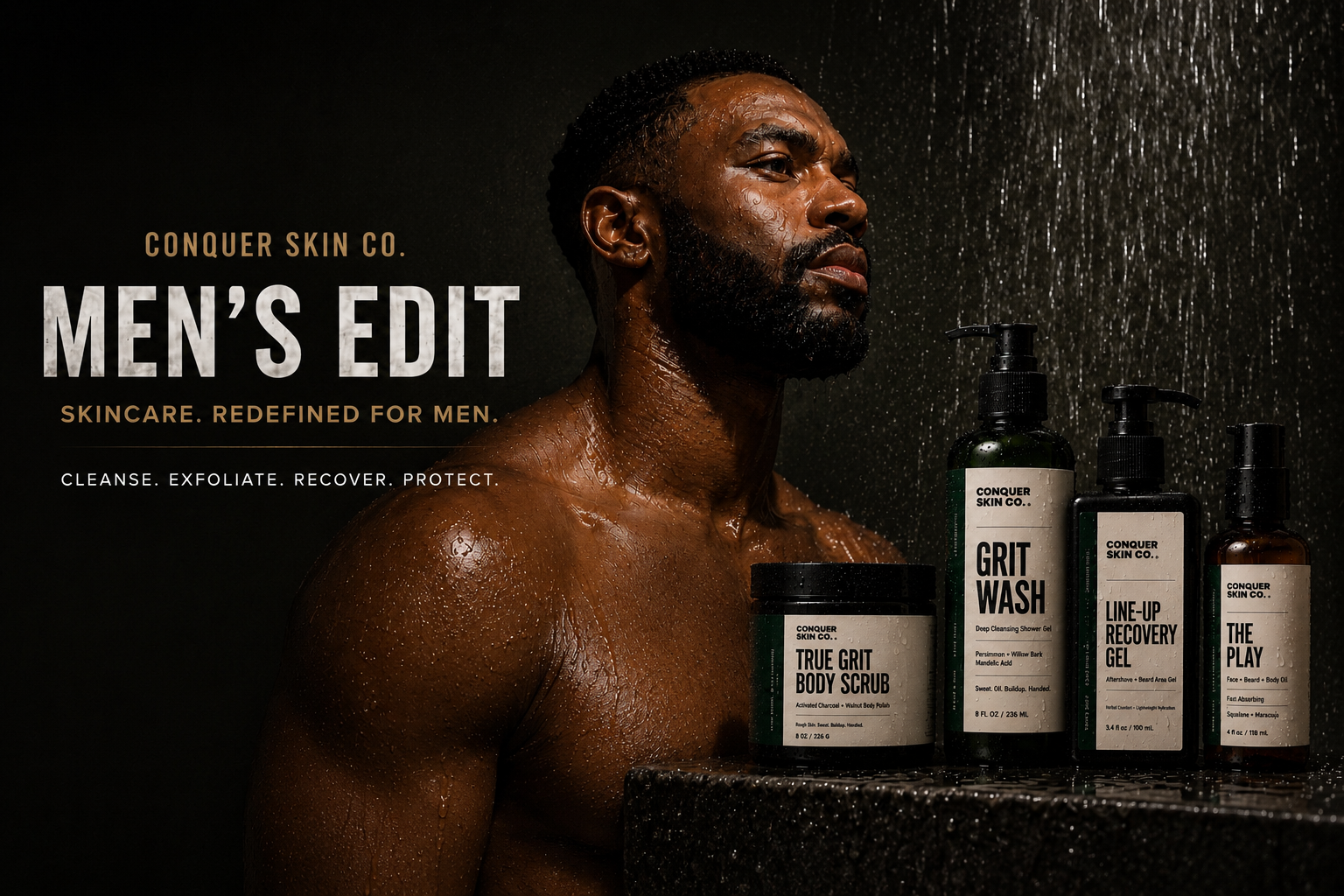 Conquer — Groomed. Recovered. Unstoppable. The Men's Edit.